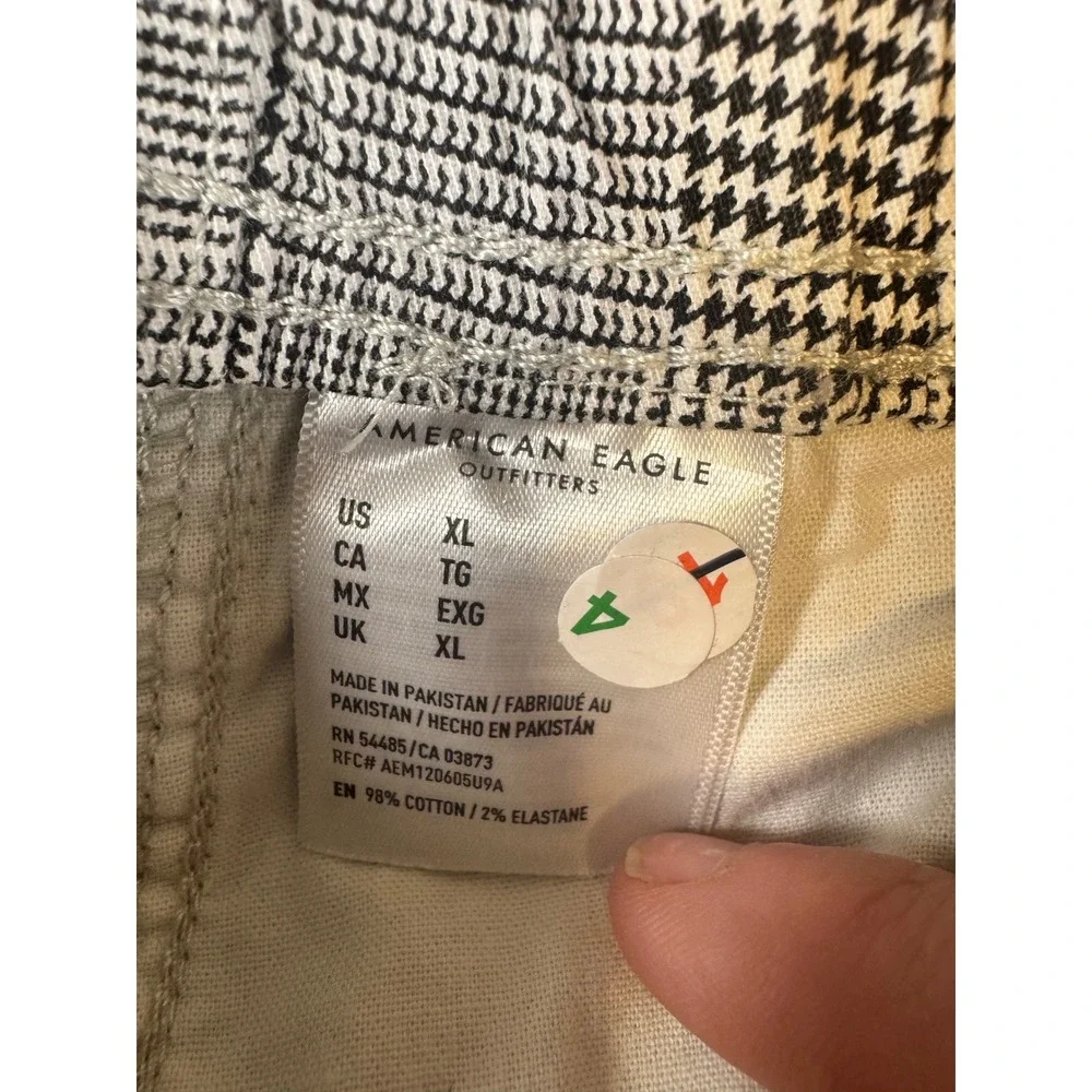 American Eagle Mens XL Plaid Drawstring Shorts Black‎ White Glen Check Cotton
